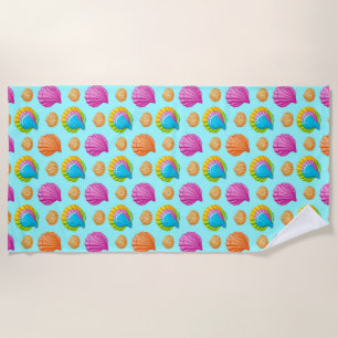 🌊🐚✨ Colourful Seashell Beach Vibes Coastal Art Towel