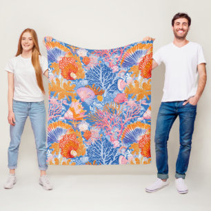 Colourful Seashell Coral Turquoise Purple Ocean Fleece Blanket