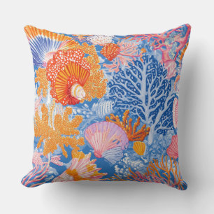 Colourful Seashell Coral Turquoise Purple Ocean Throw Pillow