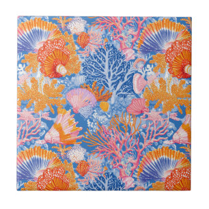 Colourful Seashell Coral Turquoise Purple Ocean Tile