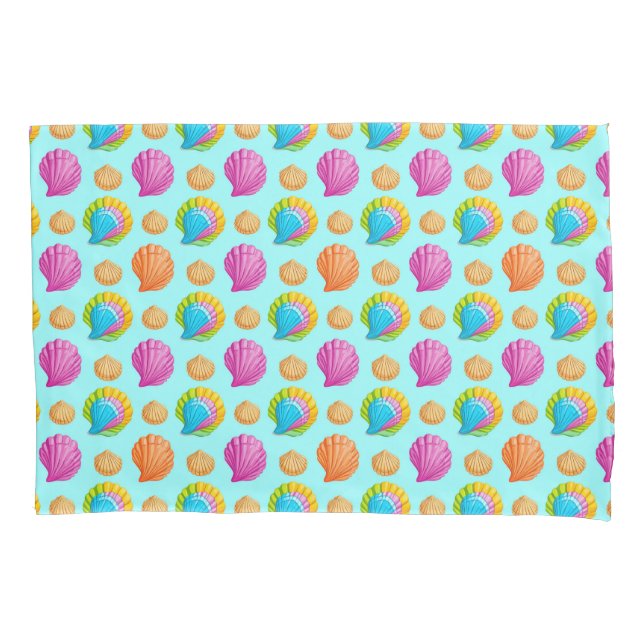 🐚 Colourful Seashell Ocean Beach Vibes 🌊 Pillowcase (Front)