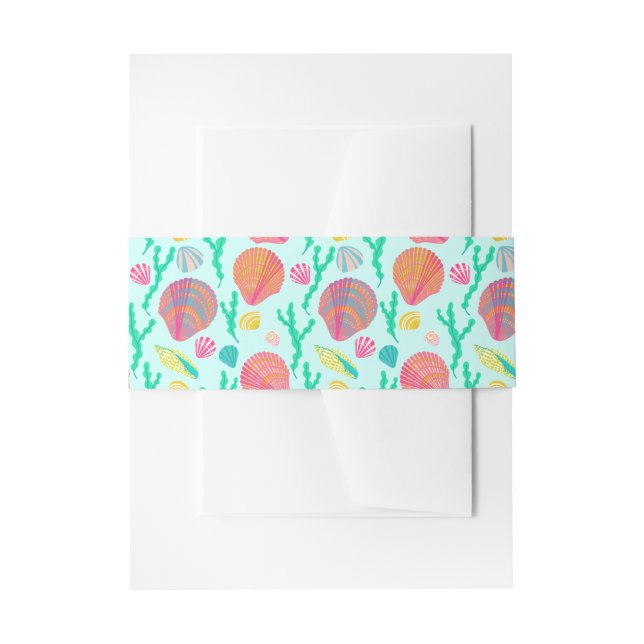 Colourful Seashell Pattern Pretty Shells Beach Invitation Belly Band (Front Example)