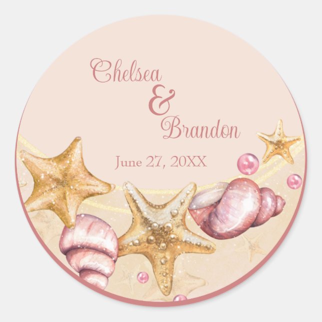 Colourful Seashell Wedding Classic Round Sticker (Front)