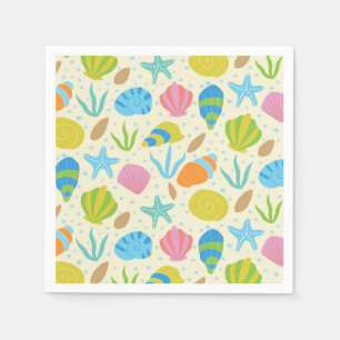Colourful Seashells and Starfish Coastal Pattern  Napkin