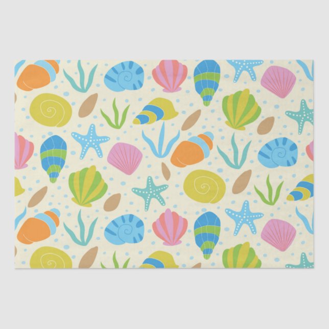 Colourful Seashells and Starfish Nautical Pattern  Tissue Paper (Front)