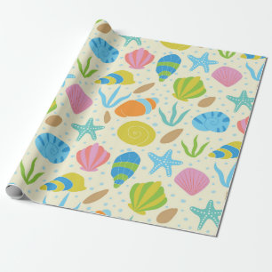 Colourful Seashells and Starfish Pattern Seaside Wrapping Paper
