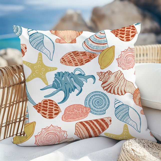 Colourful Seashells Beach Summer Outdoor Pillow (Creator Uploaded)