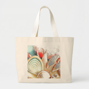 Colourful Seashells on beach watercolor painting Large Tote Bag