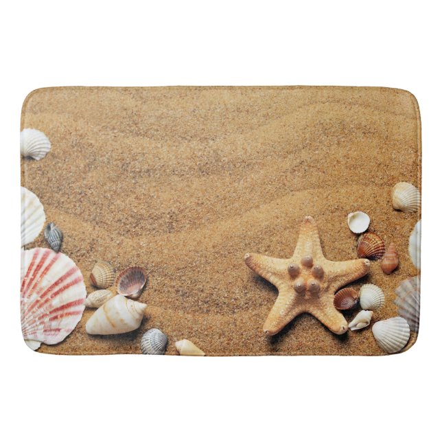 Colourful Seashells On The Sand Bath Mat (Front)