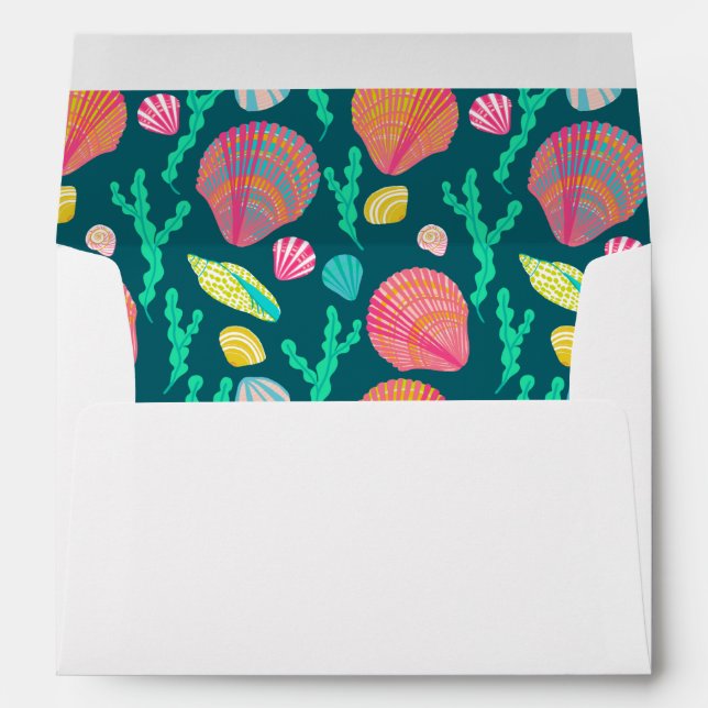Colourful Seashells Pattern Beach Wedding Party  Envelope (Back (Bottom))