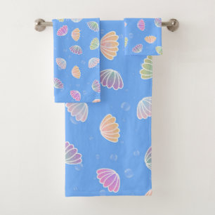 Colourful Seashells Pattern Light Blue Bath Towel Set