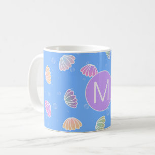 Colourful Seashells Pattern Light Blue Monogram Coffee Mug