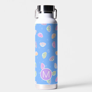 Colourful Seashells Pattern Light Blue Monogram Water Bottle