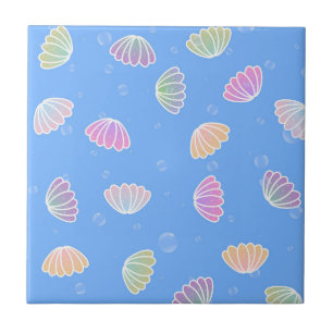 Colourful Seashells Pattern Light Blue Tile