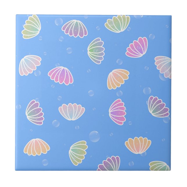 Colourful Seashells Pattern Light Blue Tile (Front)