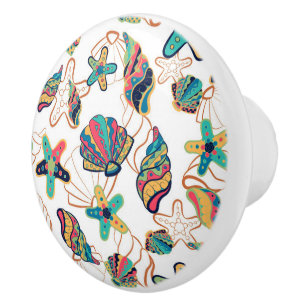 Colourful seashells seamless pattern ceramic knob