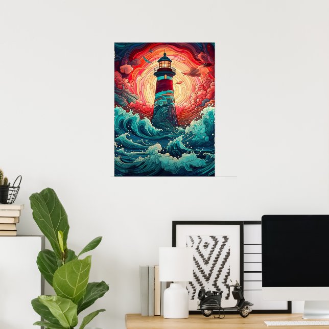 Colourful Seaside Lighthouse Wall Print (Home Office)