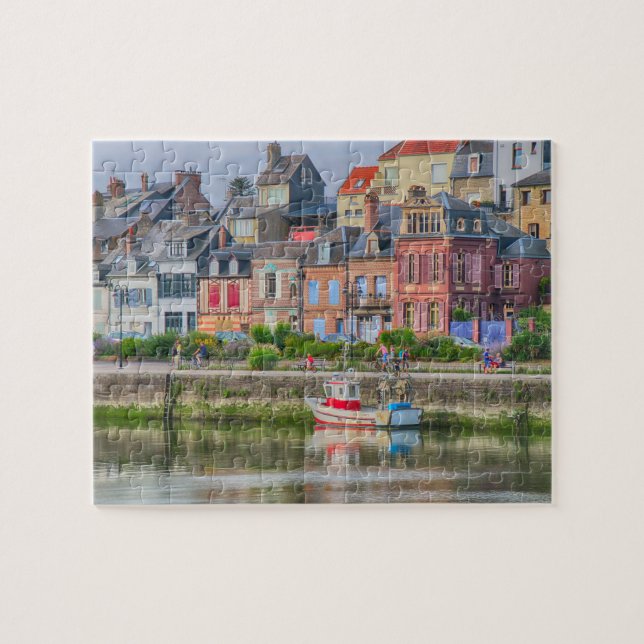 Colourful Seaside Marina Village Boat Saint Valery Jigsaw Puzzle (Horizontal)