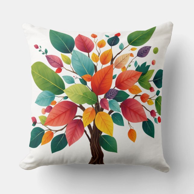 Colourful Seasons Tree – Vibrant Nature Art for Ho Throw Pillow (Front)