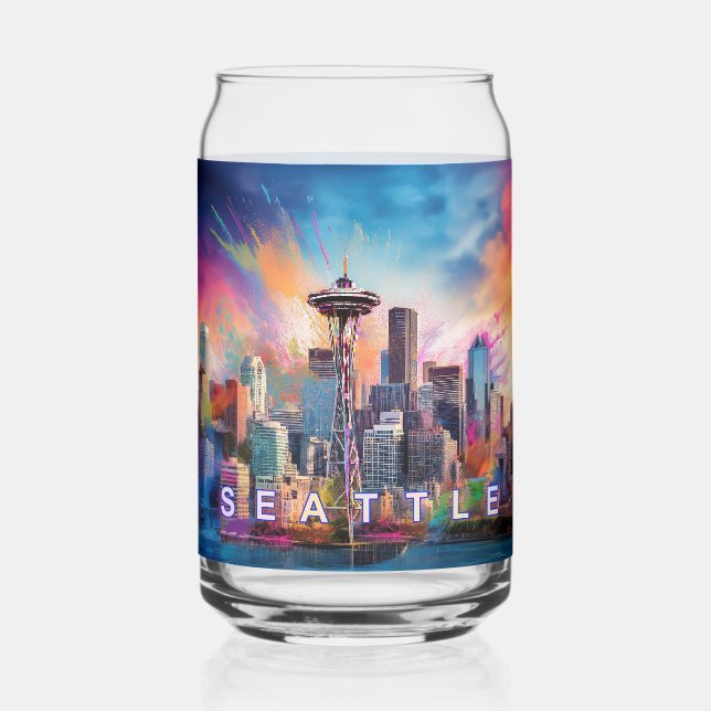 Colourful Seattle Skyline Can Glass (Back)