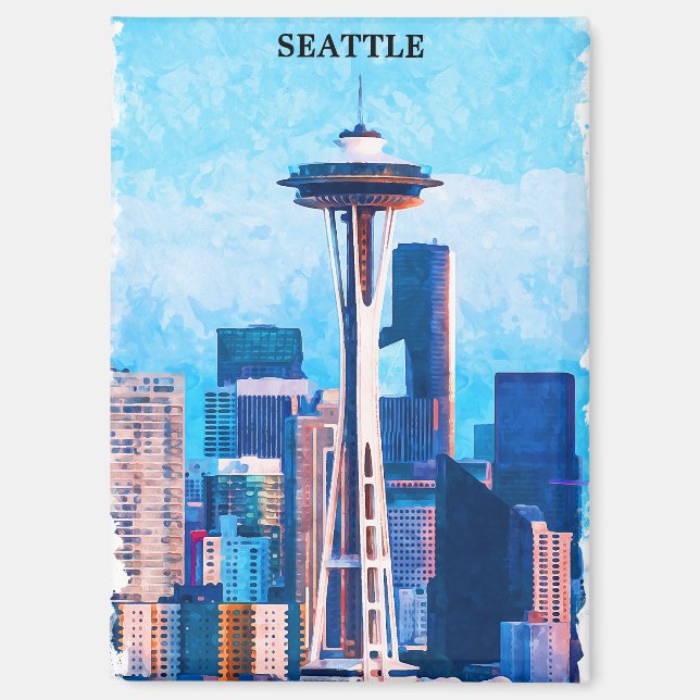 Colourful Seattle Washington Cityscape Magnet (Front)