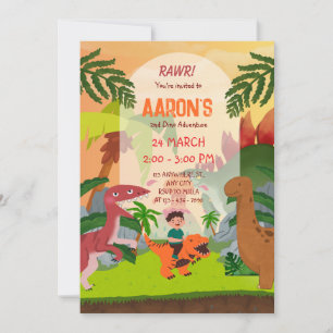 Colourful Second Birthday Dinosaur Adventure Party Invitation