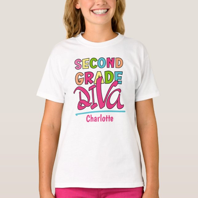 Colourful Second Grade Diva Back To School T-Shirt (Front)
