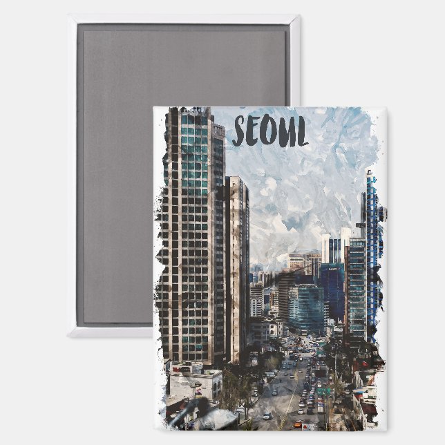 Colourful Seoul South Korea Cityscape Travel Magnet (Front/Back)