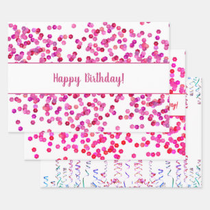 Colourful Sequins and Streamers Personalized Wrapping Paper Sheet
