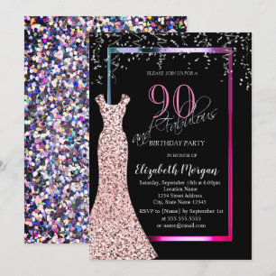 Colourful Sequins Rose Gold Dress 90th Birthday Invitation