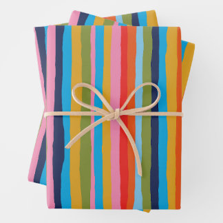 Colourful Serrate Stripes Bold Vertical Pattern Wrapping Paper Sheet