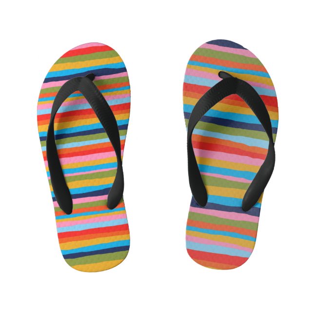 Colourful Serrate Stripes Pattern Kid's Flip Flops (Footbed)