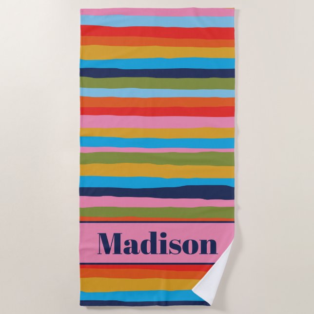 Colourful Serrate Stripes Pattern Personalized Beach Towel (Front)
