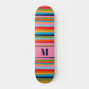 Colourful Serrate Stripes Pattern with Initial Skateboard