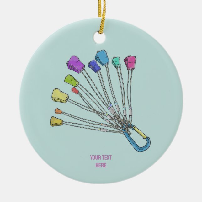 Colourful set of rock climbing nuts ceramic ornament (Front)