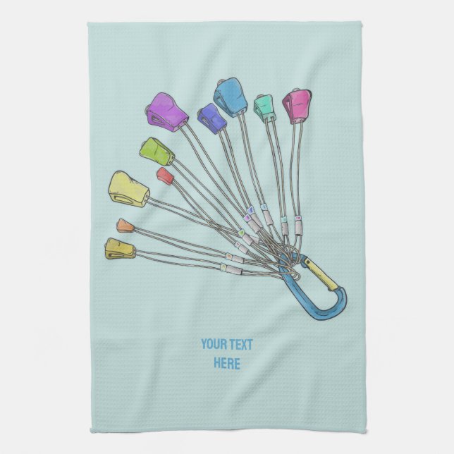 Colourful set of rock climbing nuts kitchen towel (Vertical)