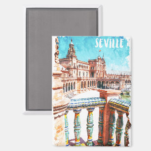 Colourful Sevilla Spain Architecture Watercolor Magnet