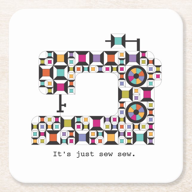 Colourful Sewing Machine Quilt Pattern Coaster (Front)