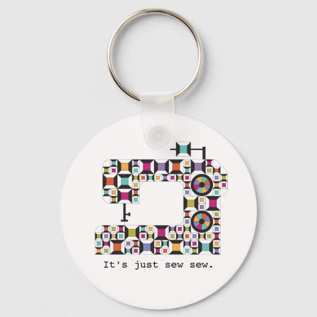 Colourful Sewing Machine Quilt Pattern Keychain (Front)