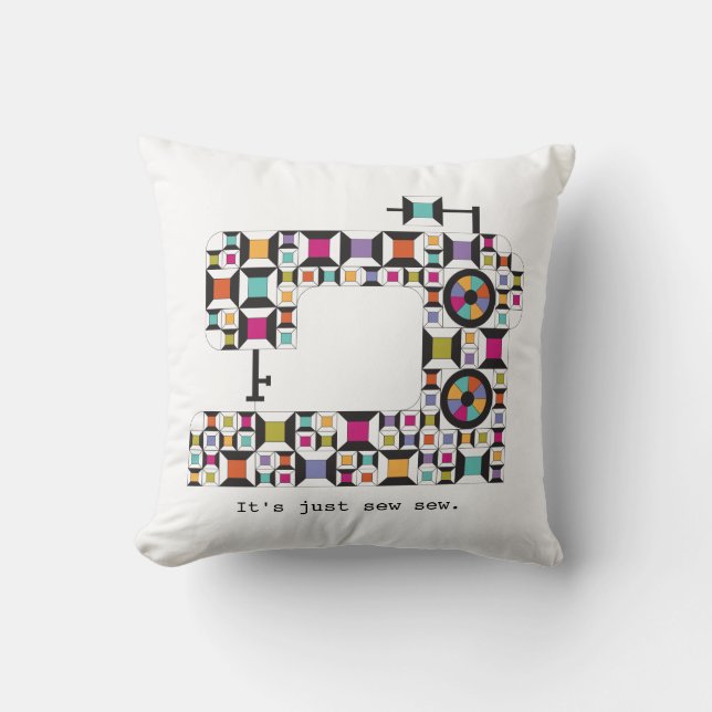 Colourful Sewing Machine Quilt Pattern Throw Pillow (Front)