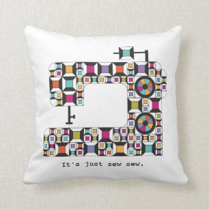 Colourful Sewing Machine Quilt Pattern Throw Pillow