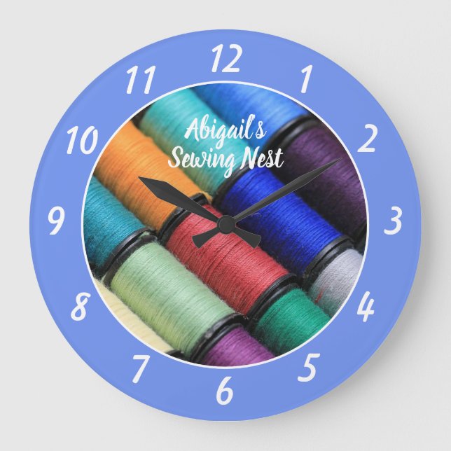 Colourful Sewing Room Personalized Round Clock (Front)