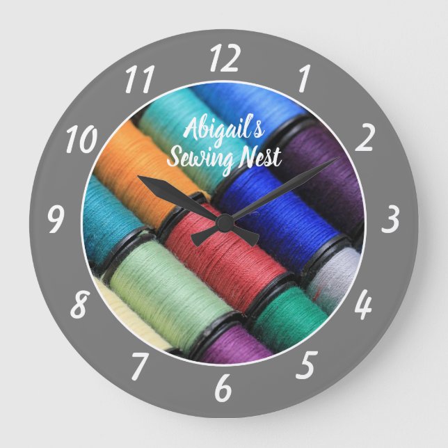 Colourful Sewing Room Personalized Round Clock (Front)