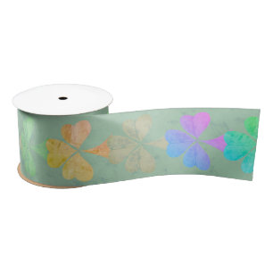 Colourful Shamrocks on Grey Granite Satin Ribbon