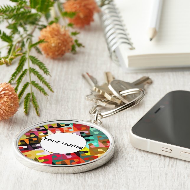 Colourful shapes abstract design keychain (Side)