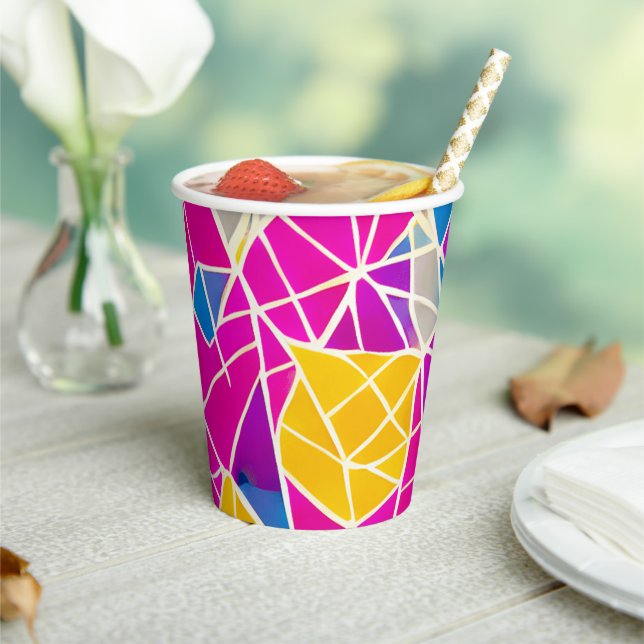 Colourful Shapes and Lines Geometric Abstract Paper Cups (Insitu)