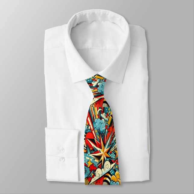 Colourful Shapes Intertwined in Abstract Style Tie (Tied)
