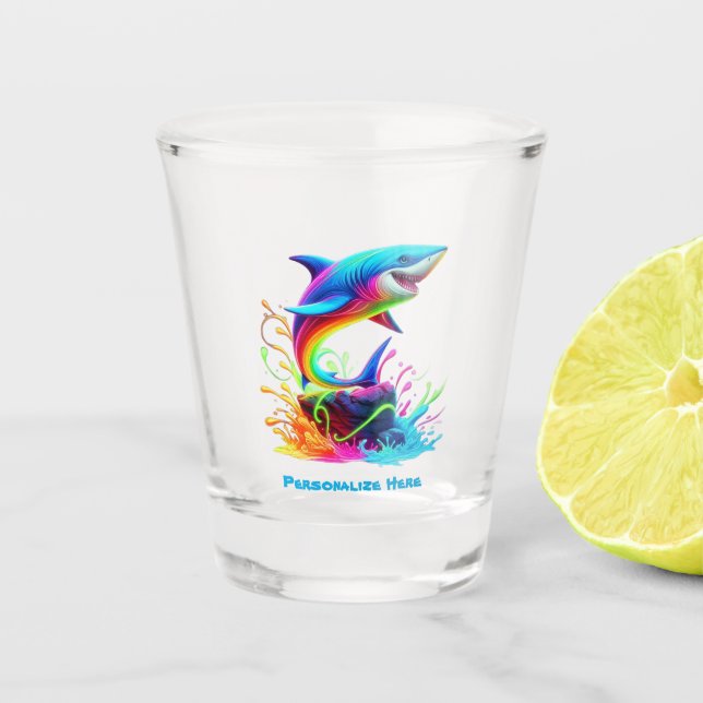 Colourful Shark Splash Shot Glass (Front)