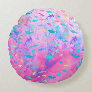 Colourful shark under the sea gradient Party Round Pillow