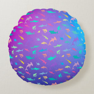 Colourful shark under the sea School Party Round Pillow